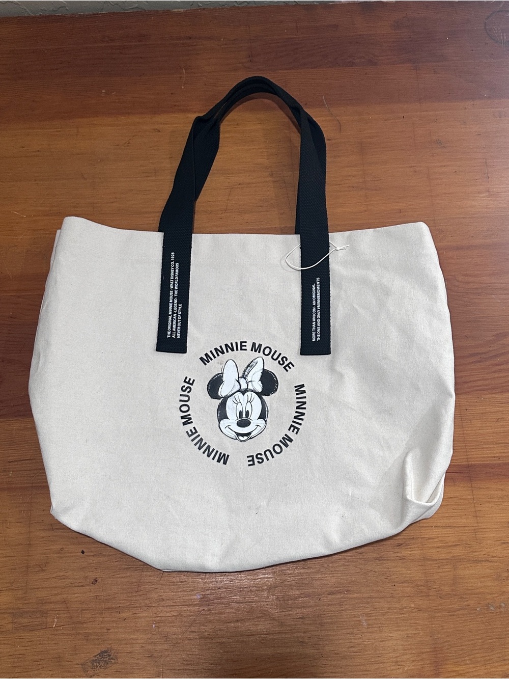 Cream Minnie Mouse Canvas Tote with Black Straps
